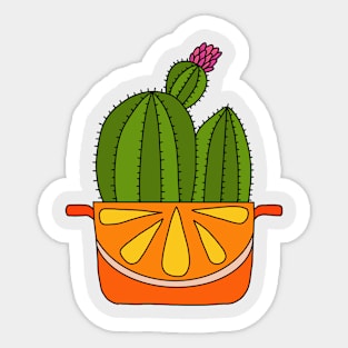 Cute Cactus Design #49: Orange Pot Flowering Cactus Sticker